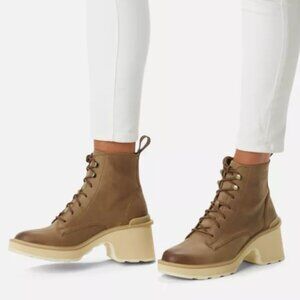 NEW SOREL Leather Hi Line Heel Lace Boots Umber/ Ceramic for women 1025 7s3